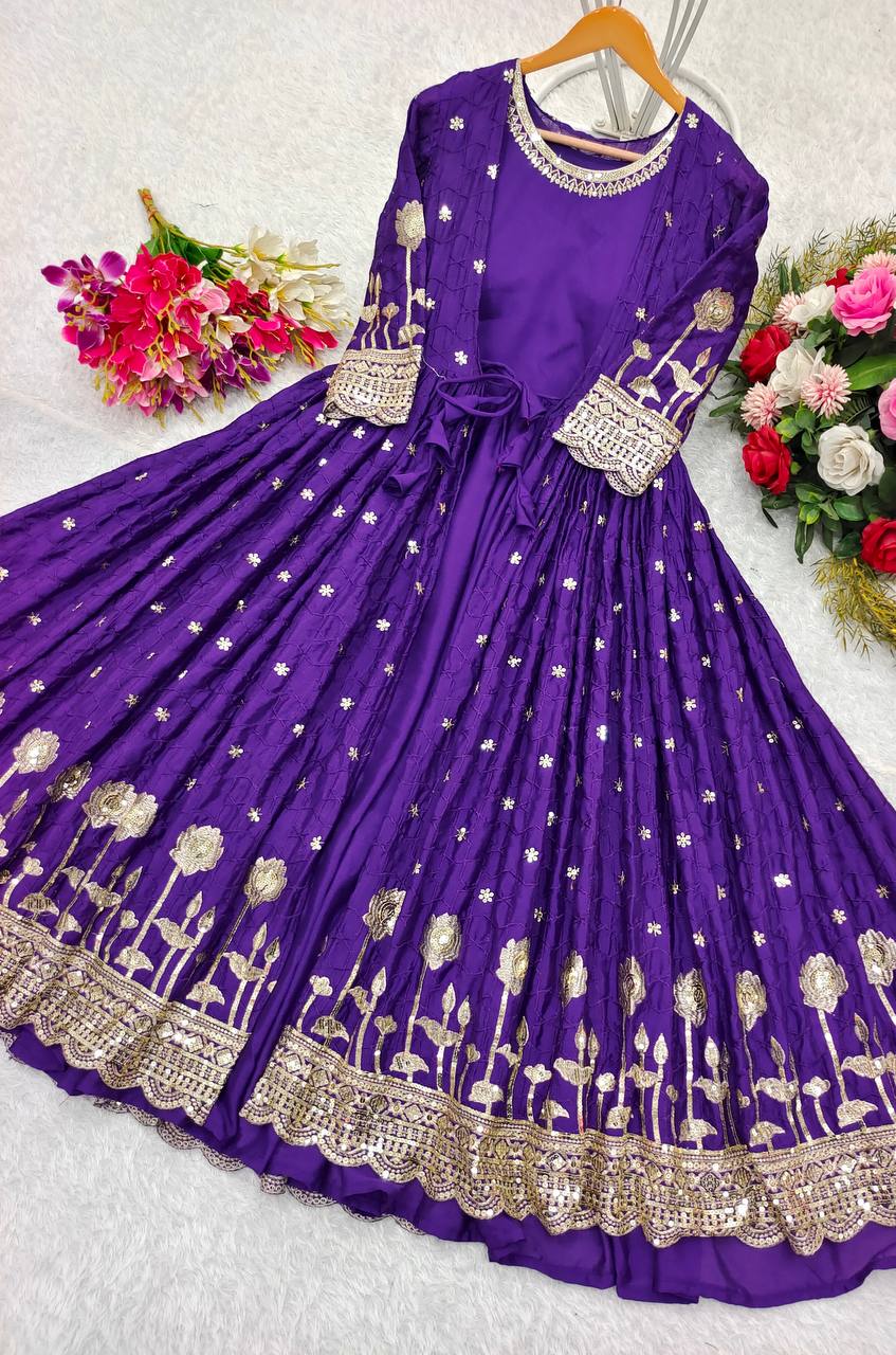 Party Wear Designer Gown With Embroidery Sequence Work