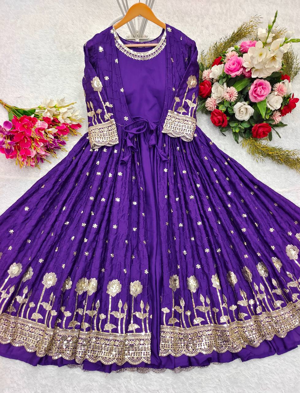 Party Wear Designer Gown With Embroidery Sequence Work