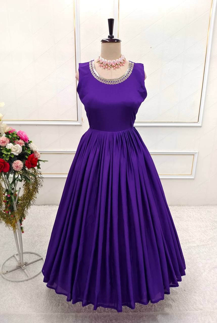 Party Wear Designer Gown With Embroidery Sequence Work