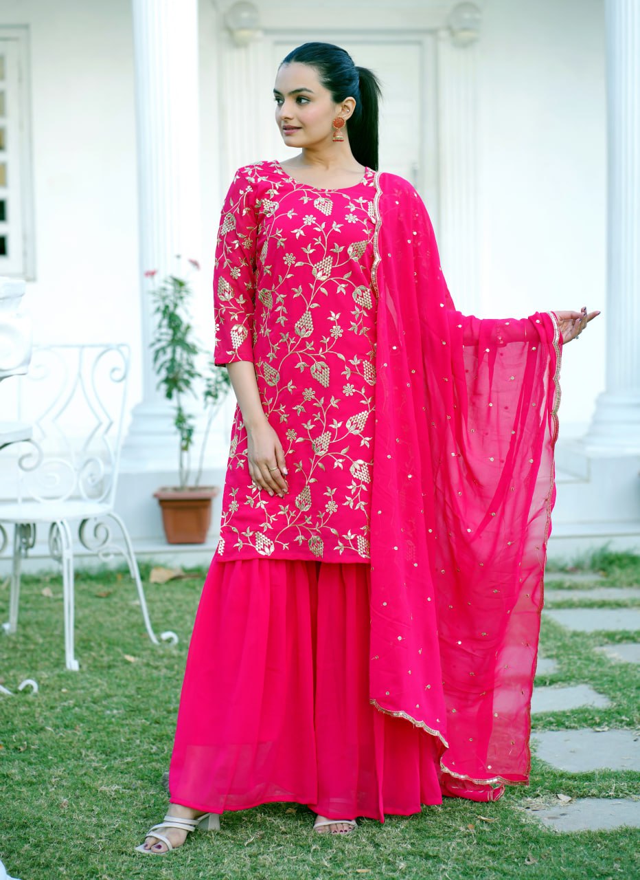 Designer Party Wear Sharara Suit With Sequence Embroidered Work