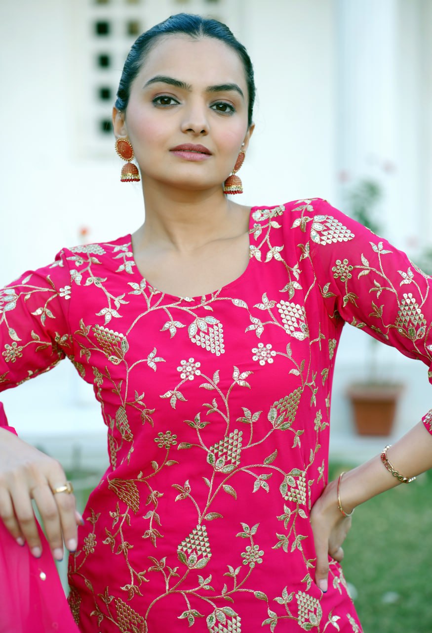 Designer Party Wear Sharara Suit With Sequence Embroidered Work