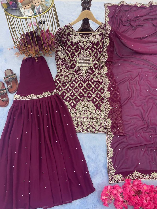 Designer Party Wear Look Top Plazzo & Dupatta Set