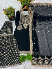 Designer Party Wear Look Top-Plazzo And Dupatta With Heavy Embroidery Work