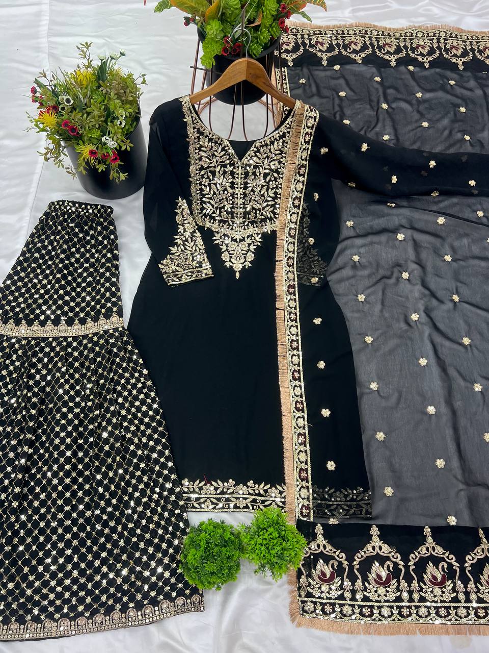 Designer Party Wear Look Top-Plazzo And Dupatta With Heavy Embroidery Work