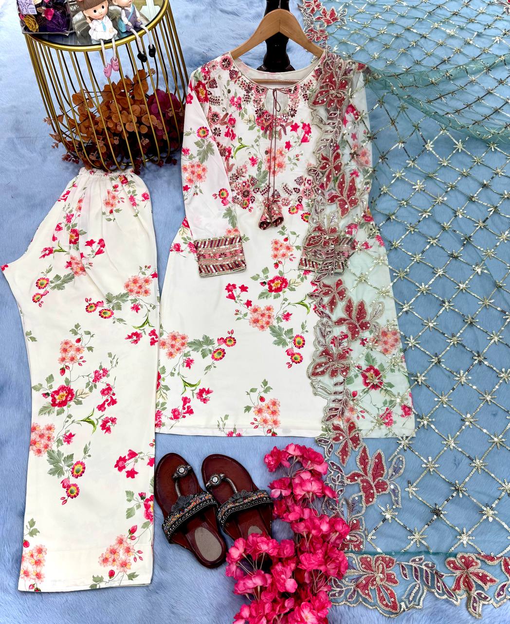 Designer Party Wear Look Top With Plazzo And Dupatta