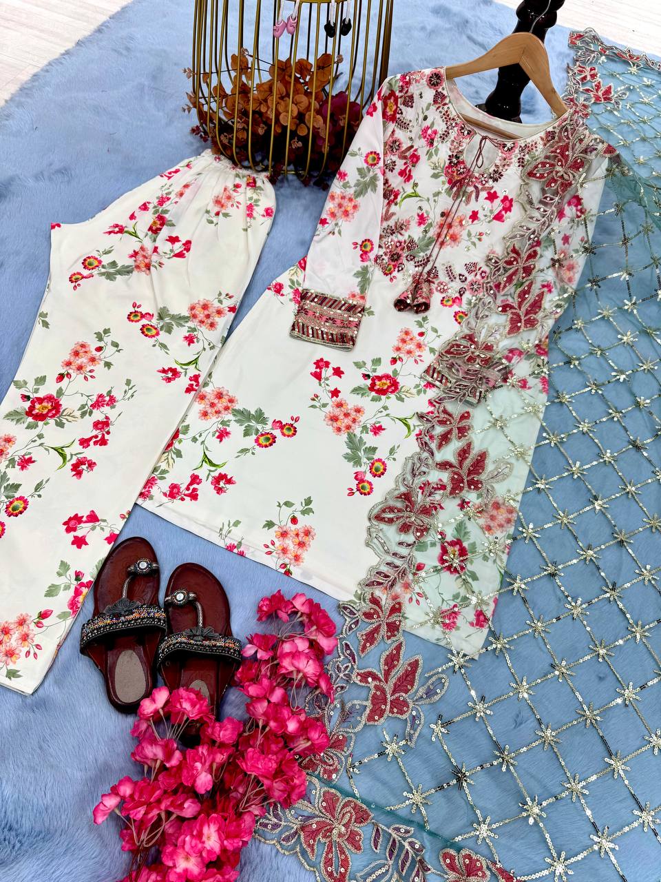 Designer Party Wear Look Top With Plazzo And Dupatta