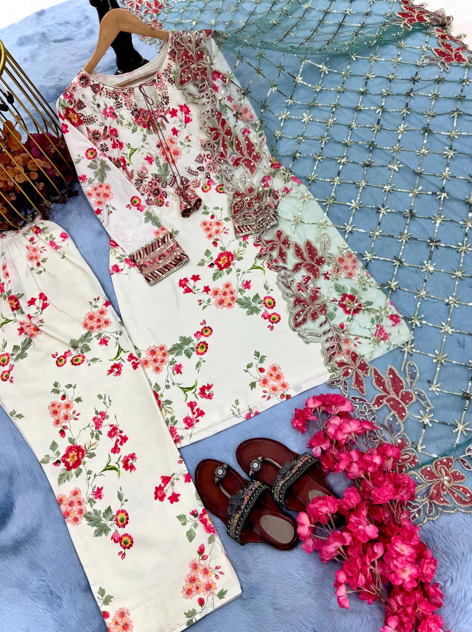 Designer Party Wear Look Top With Plazzo And Dupatta
