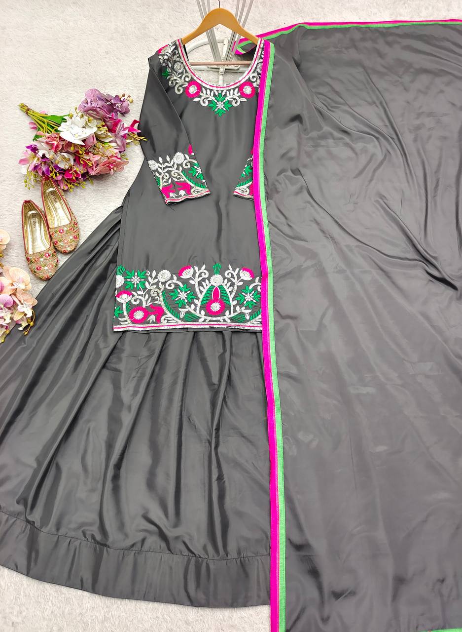 Party Wear Beautiful Top And Lehenga With Dupatta