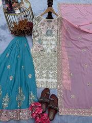 Designer Party Wear Look Top Plazzo & Dupatta Set