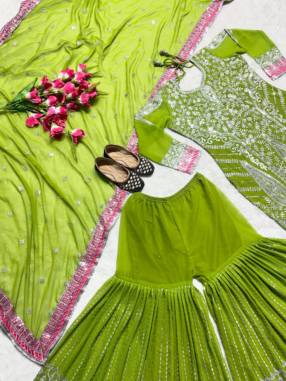 Beautiful Sharara Top And Beautiful Dupatta With Embroidery Sequence Work