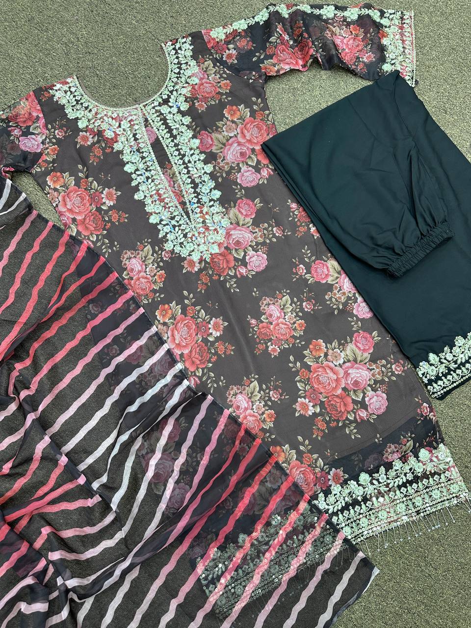 Fancy Suit Set With Digital Print And Embroidery Work