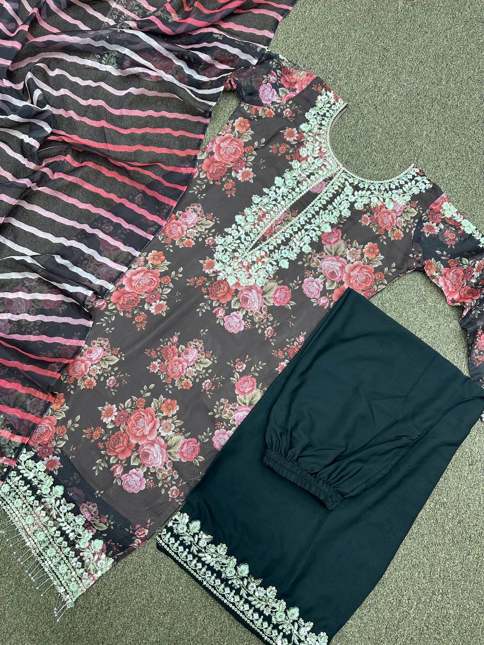 Fancy Suit Set With Digital Print And Embroidery Work