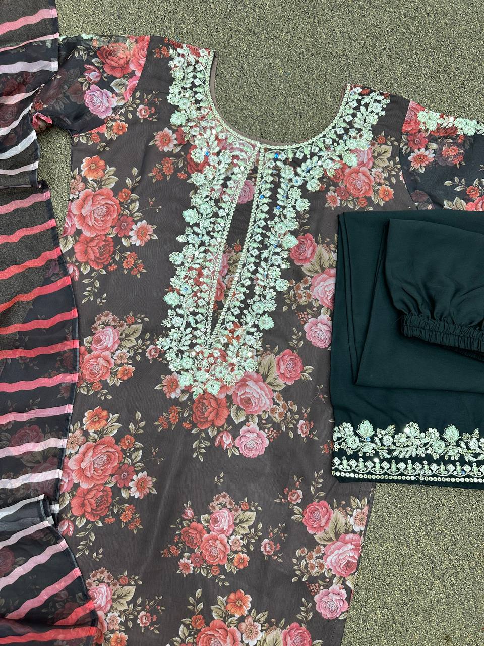 Fancy Suit Set With Digital Print And Embroidery Work