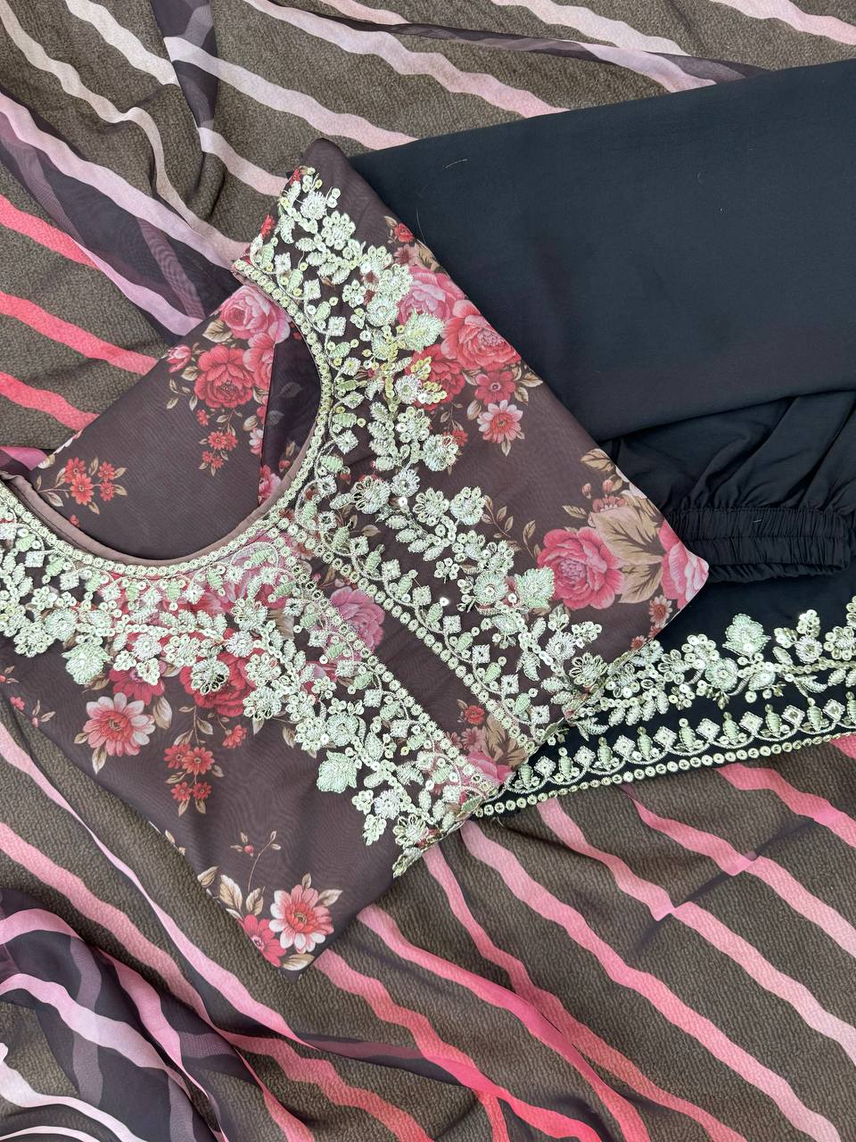 Fancy Suit Set With Digital Print And Embroidery Work