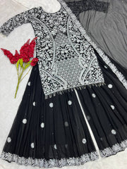 Party Wear Suit Set With Embroidery Work With Stone Hand Work