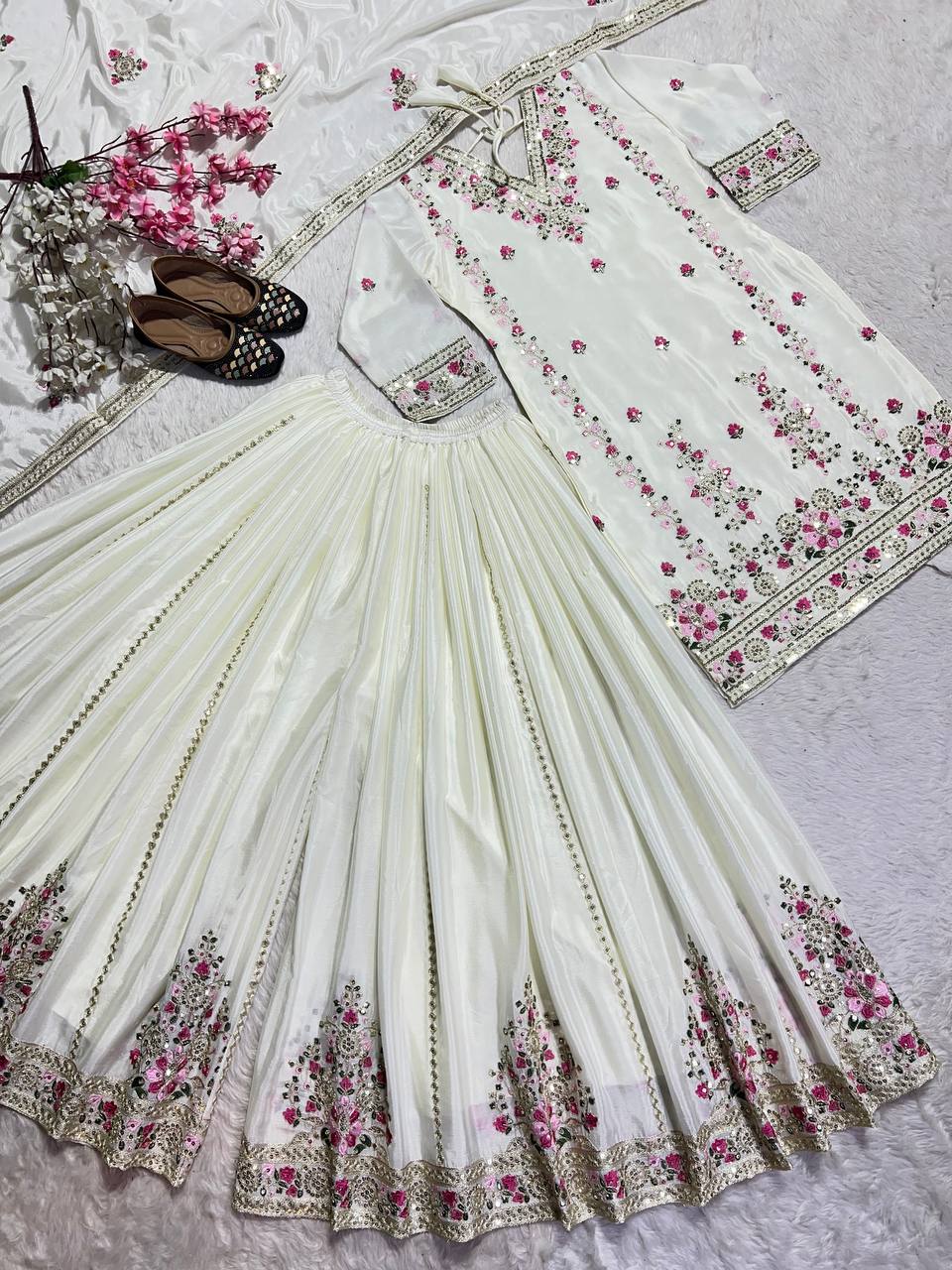 Designer Suit Set With Embroidery Coding Sequence Work