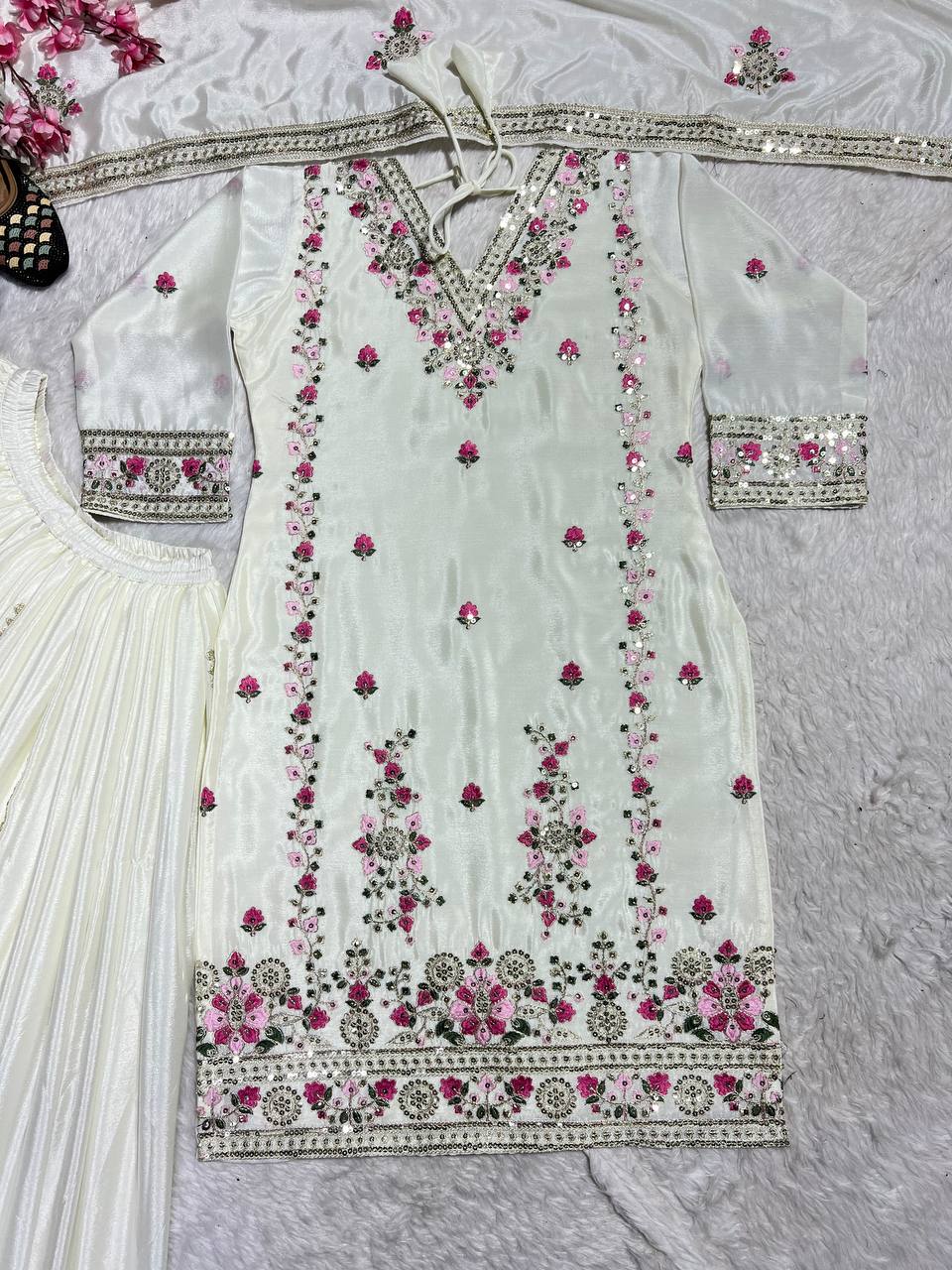 Designer Suit Set With Embroidery Coding Sequence Work