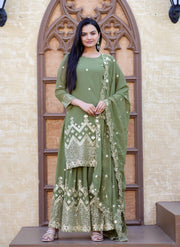 Designer Sharara Suit With Sequence Embroidered Work
