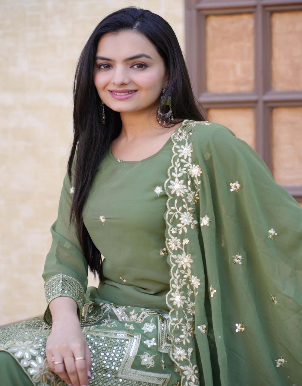 Designer Sharara Suit With Sequence Embroidered Work