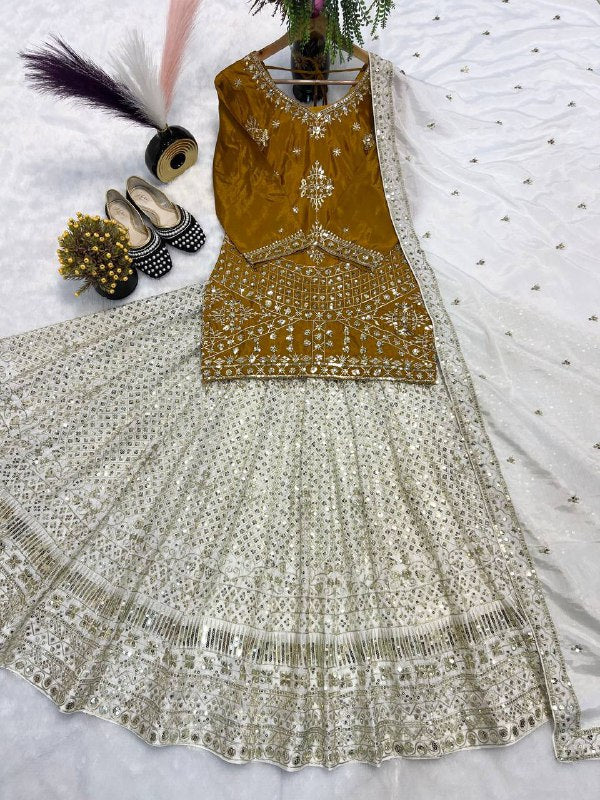 Fancy Top Lehenga With Embroidery Work, Sequence & Zari Work