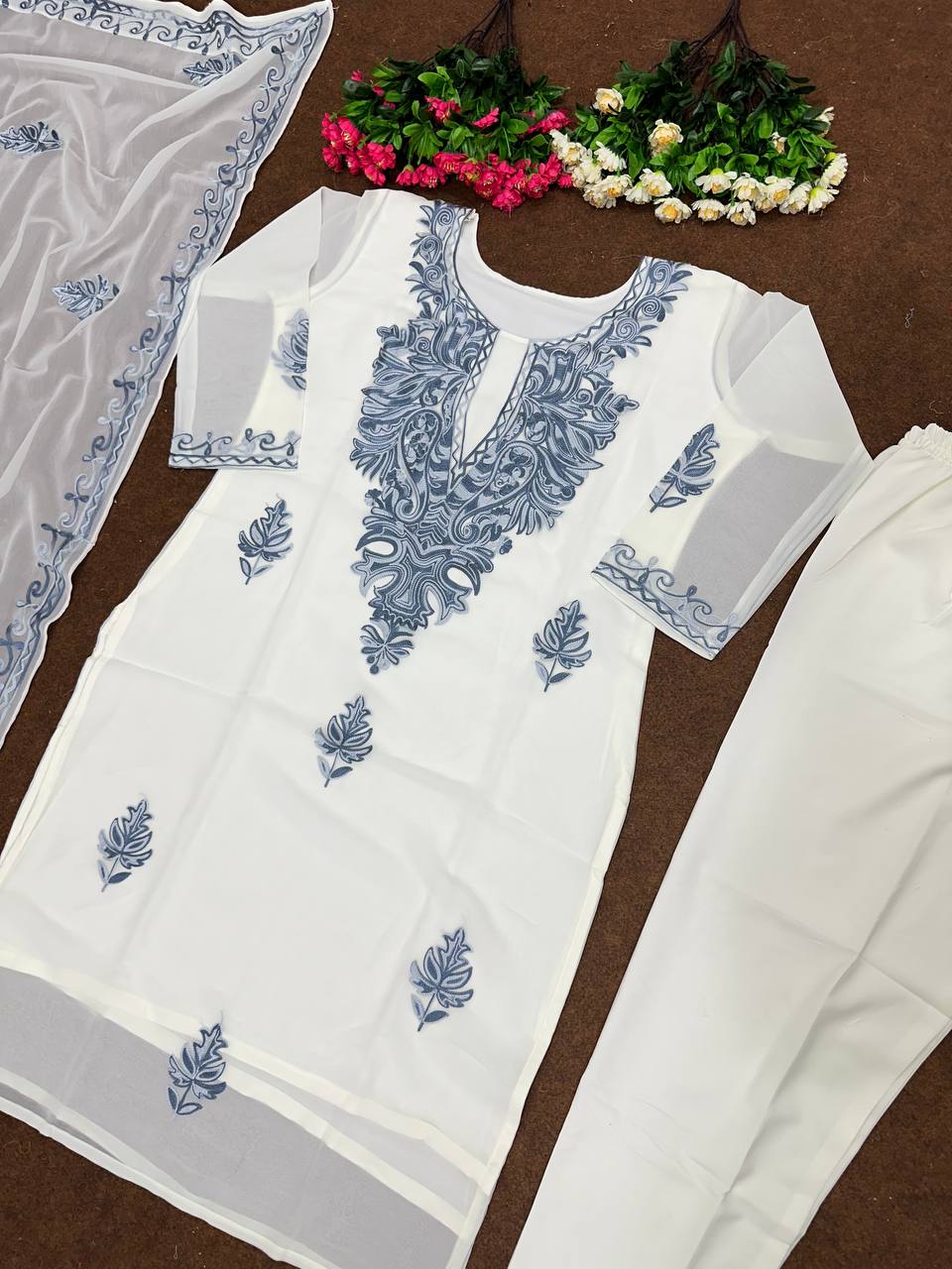 Fancy Party Wear Kashmiri Work Suit Pent And Dupatta