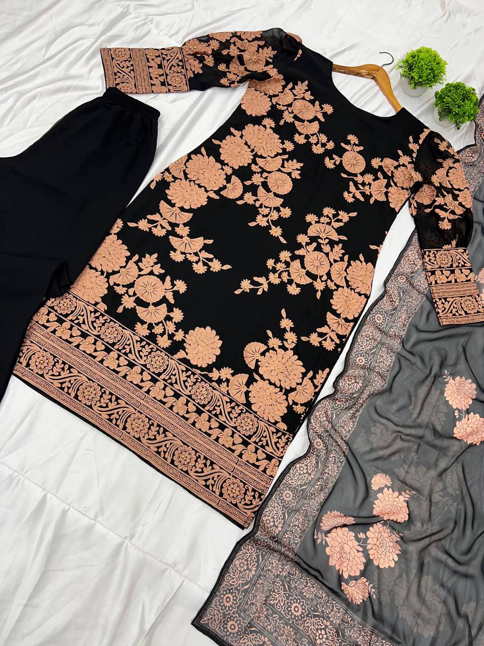 Designer Party Wear Look Top-Bottom And Dupatta With Heavy Embroidery Work