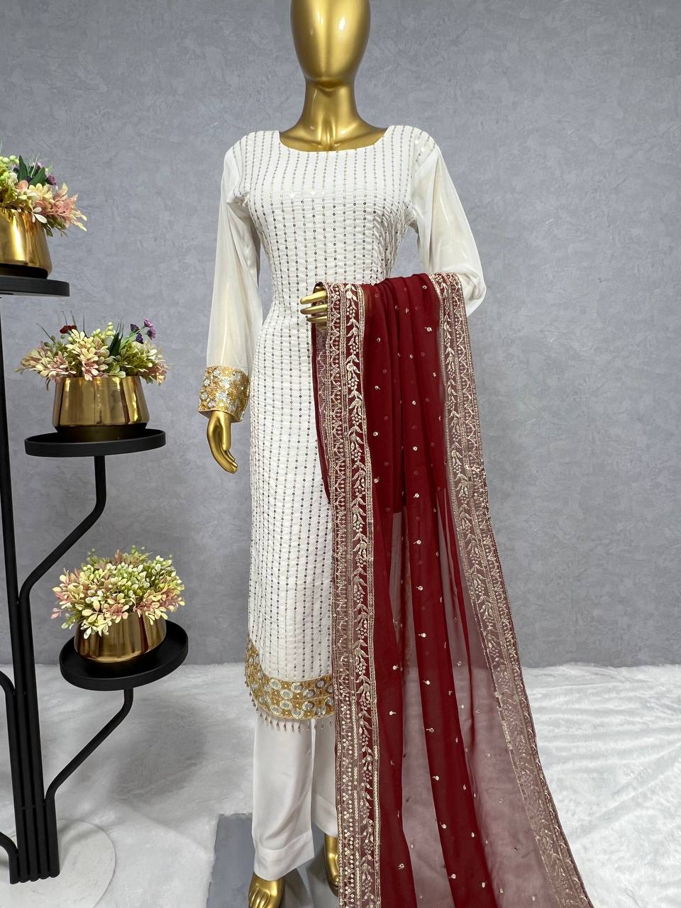 Designer Suit Set With Fancy Embroidery Sequence Work