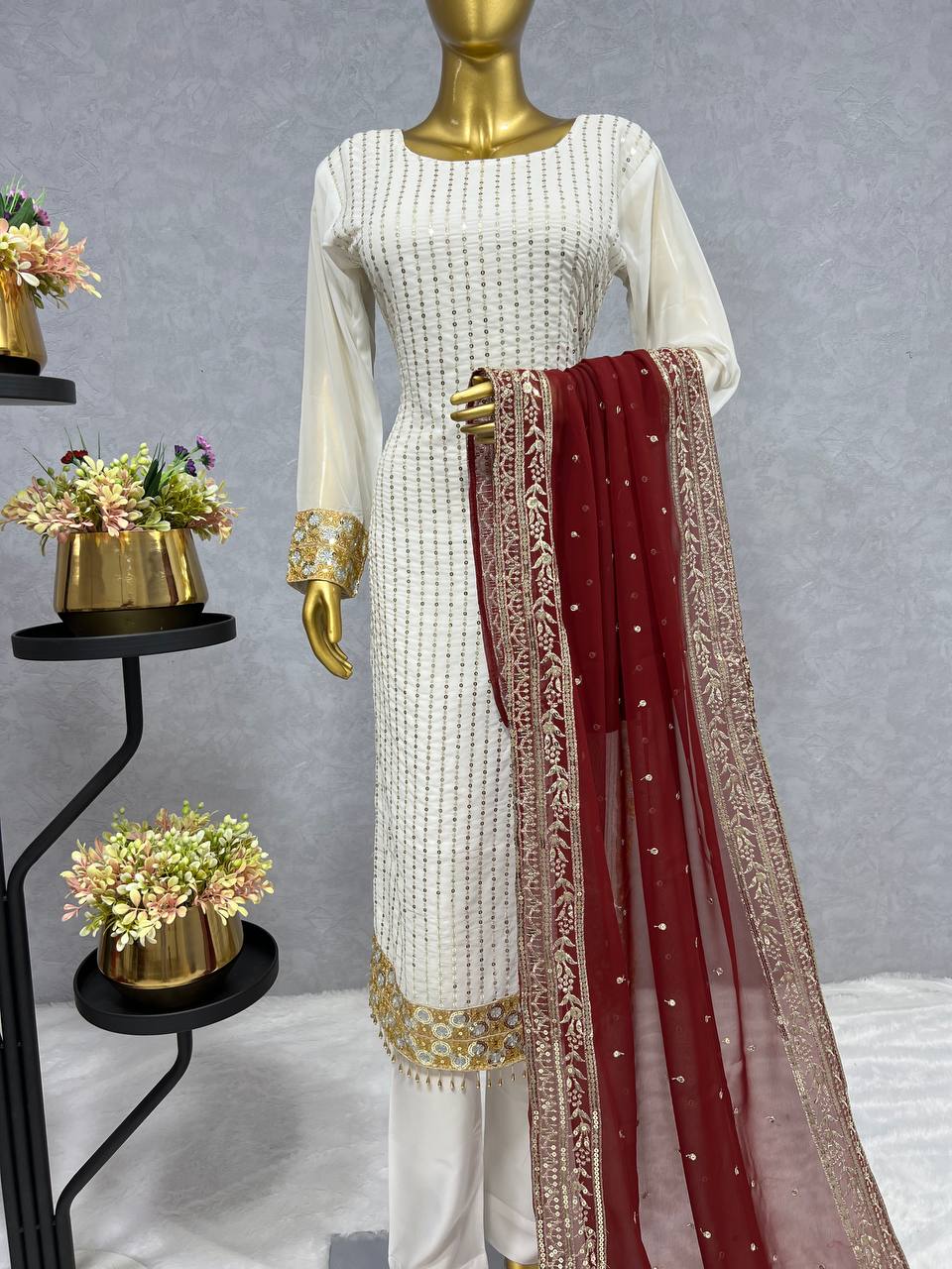 Designer Suit Set With Fancy Embroidery Sequence Work