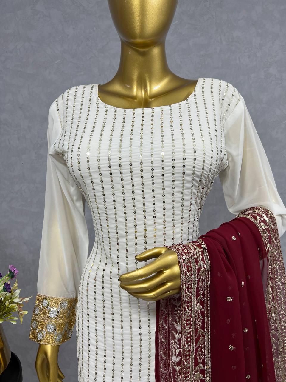 Designer Suit Set With Fancy Embroidery Sequence Work