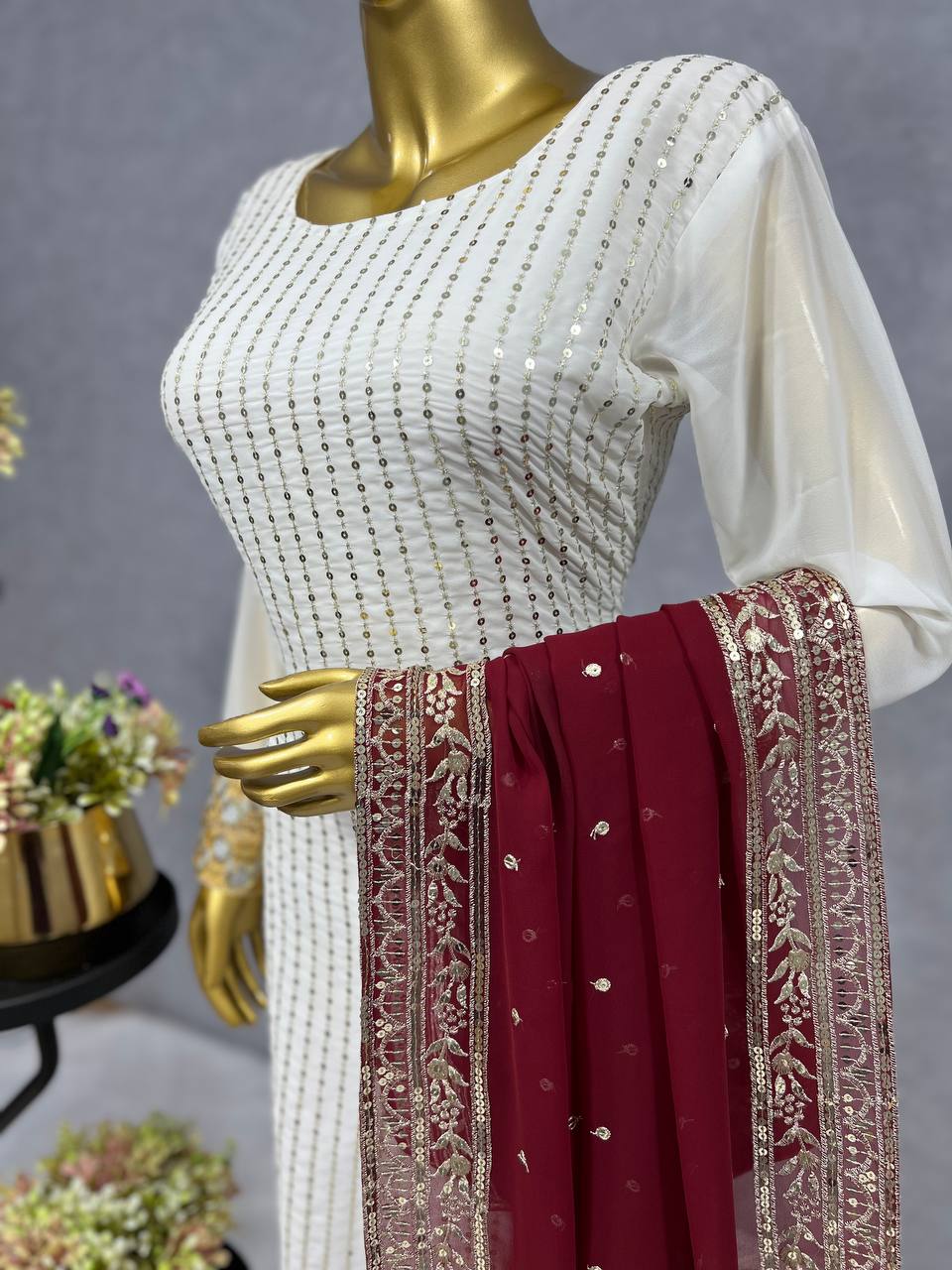 Designer Suit Set With Fancy Embroidery Sequence Work