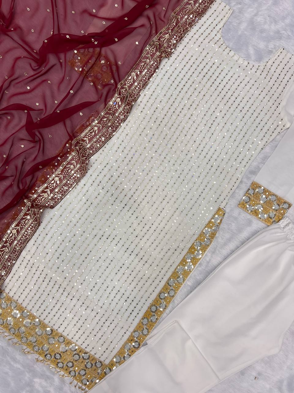 Designer Suit Set With Fancy Embroidery Sequence Work