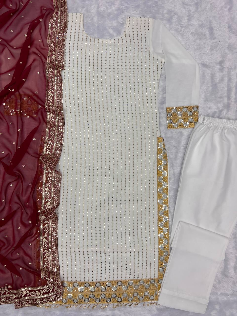 Designer Suit Set With Fancy Embroidery Sequence Work