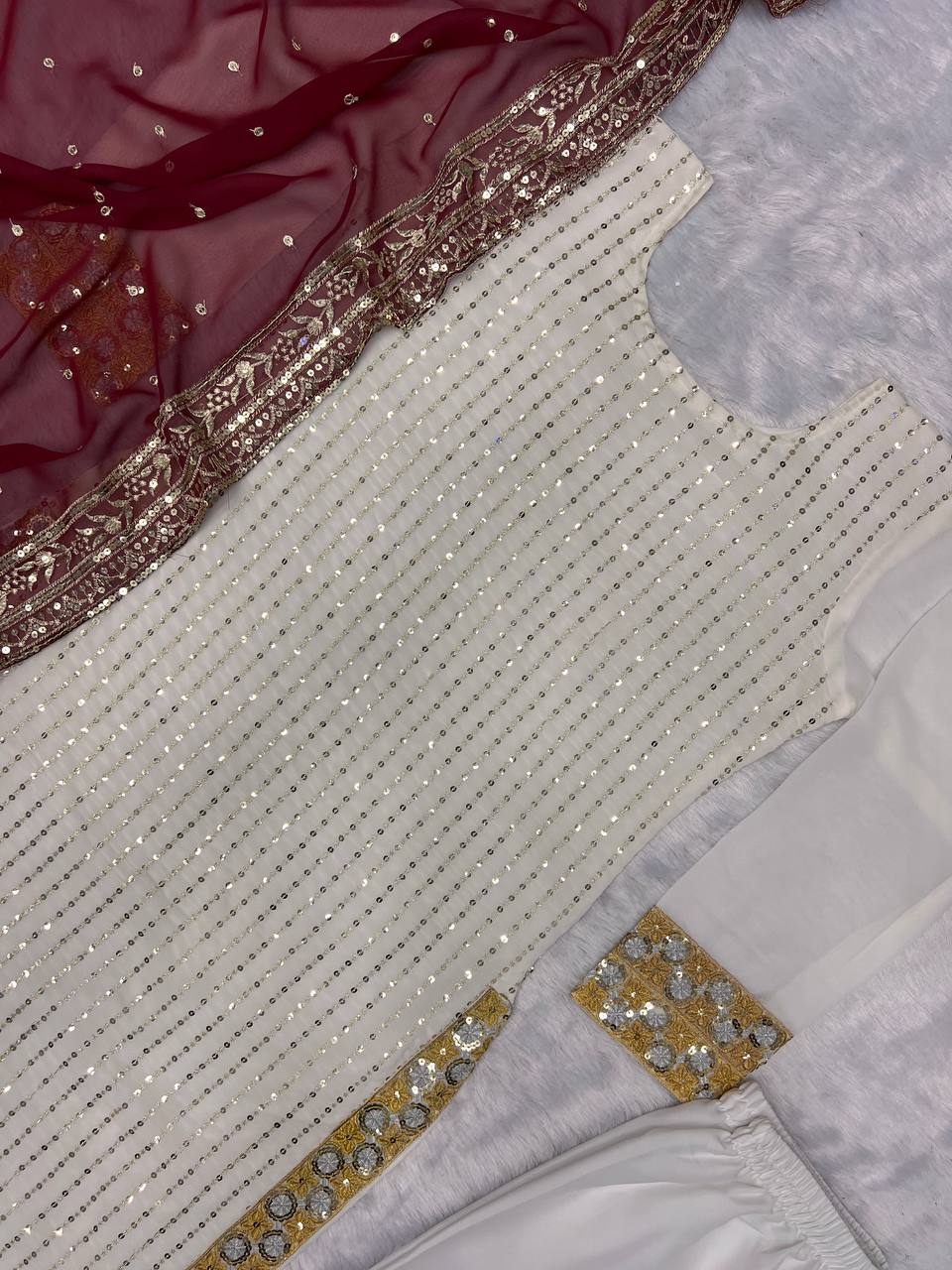 Designer Suit Set With Fancy Embroidery Sequence Work