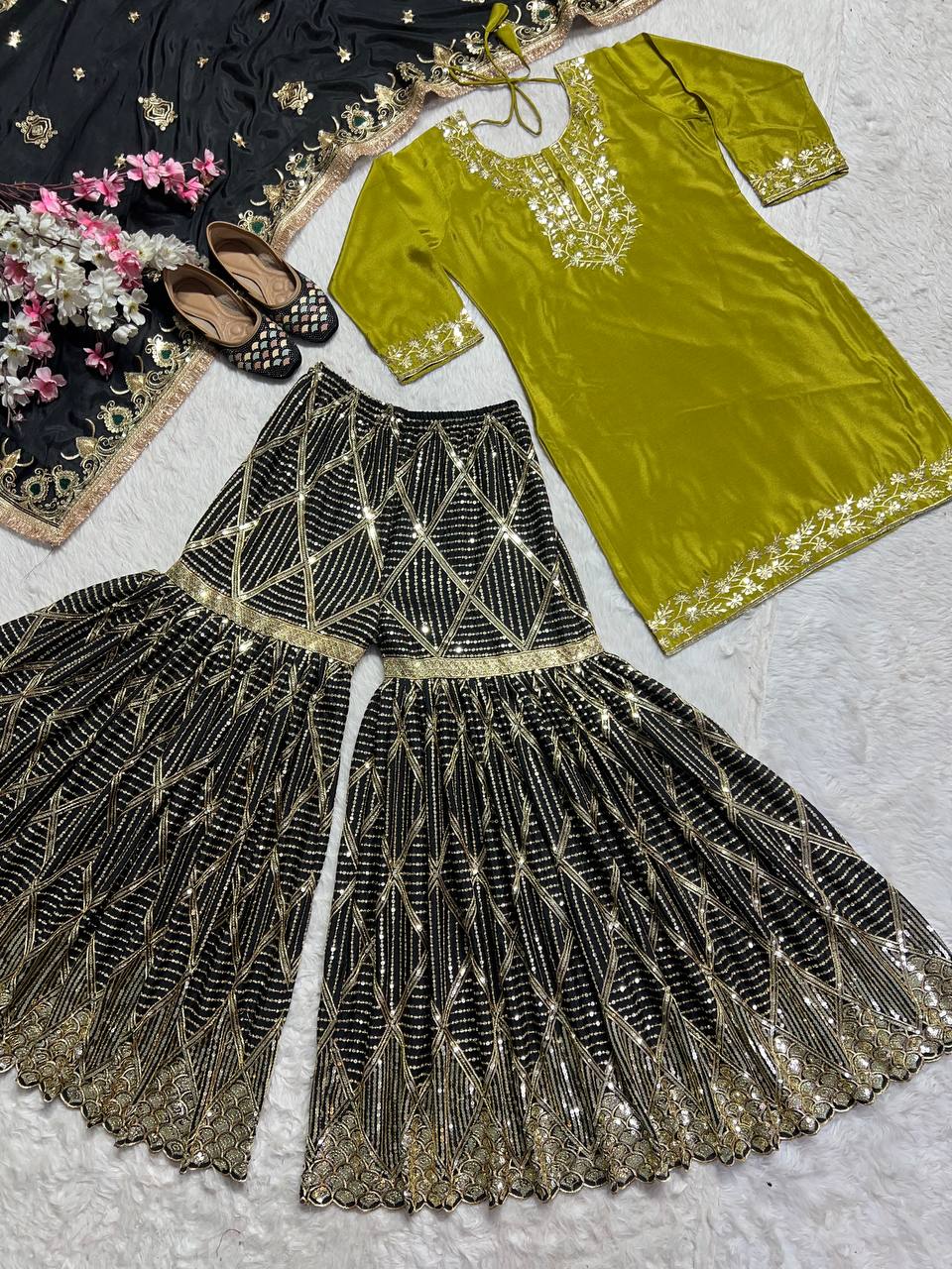 Party Wear Designer Suit Set With Heavy Embroidery Work