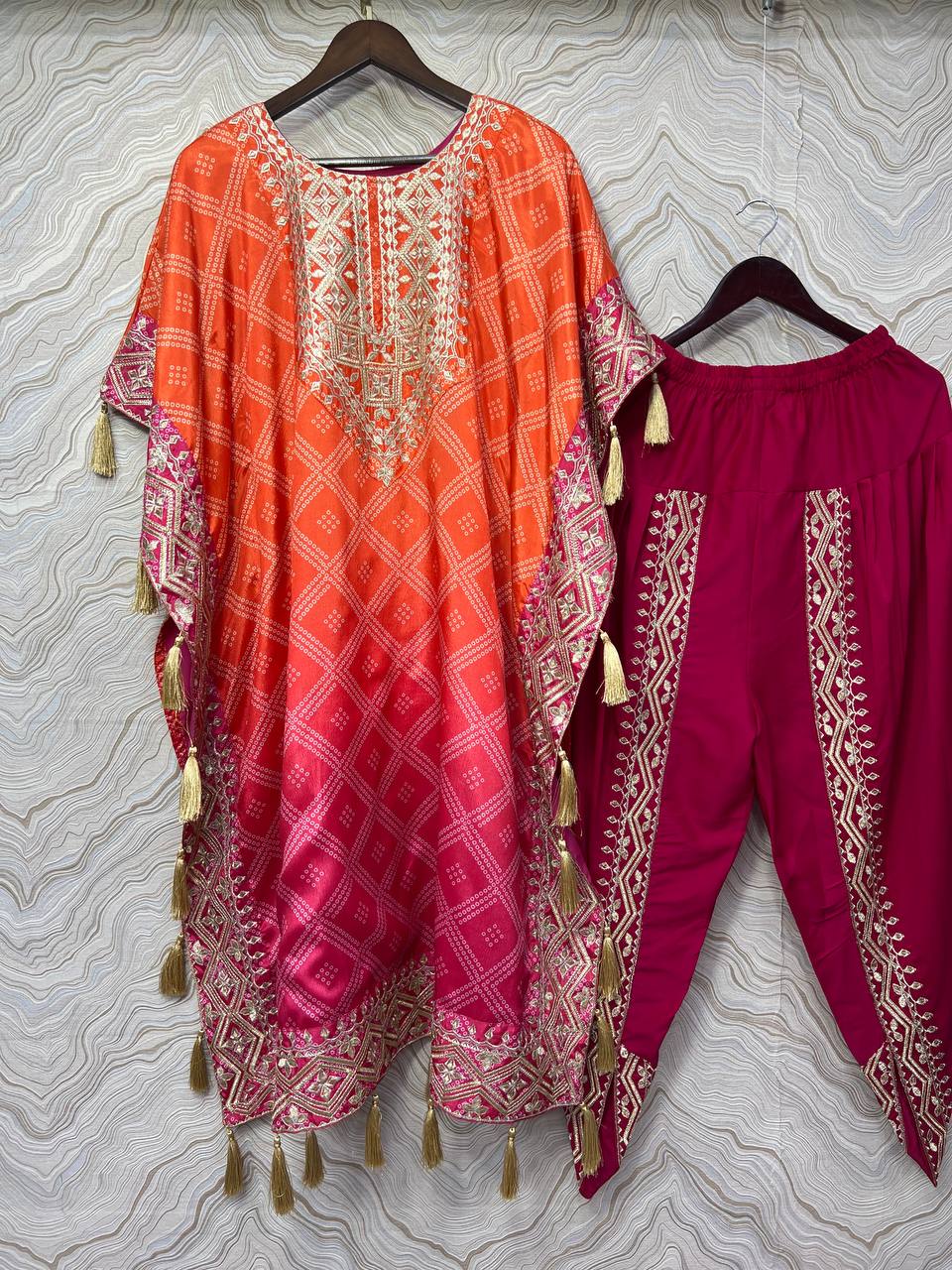 Party Wear Beautiful Printed Kaftan With Dhoti Set