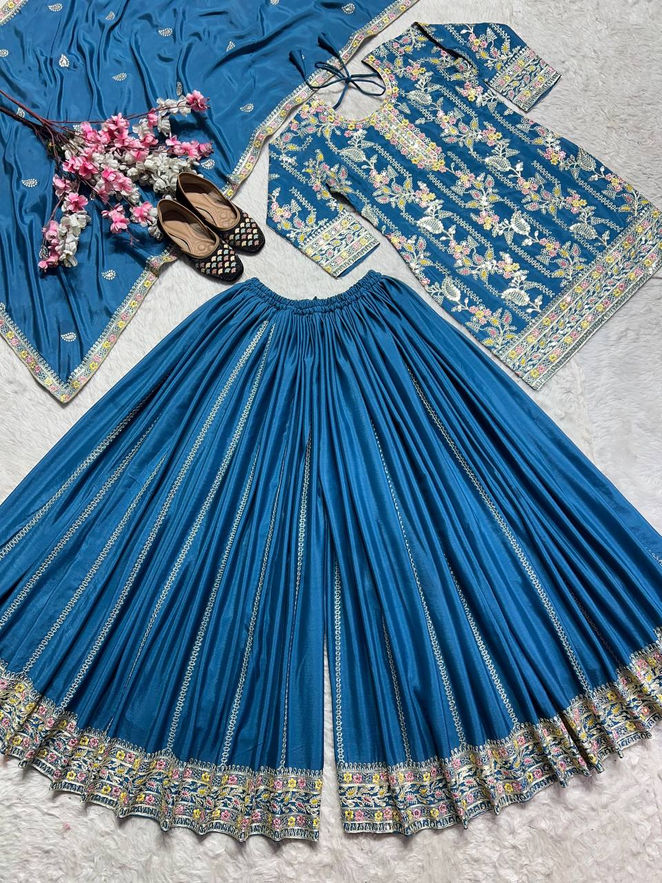 Beautiful Party Wear Suit Set With Heavy Embroidery Coding Sequence Work