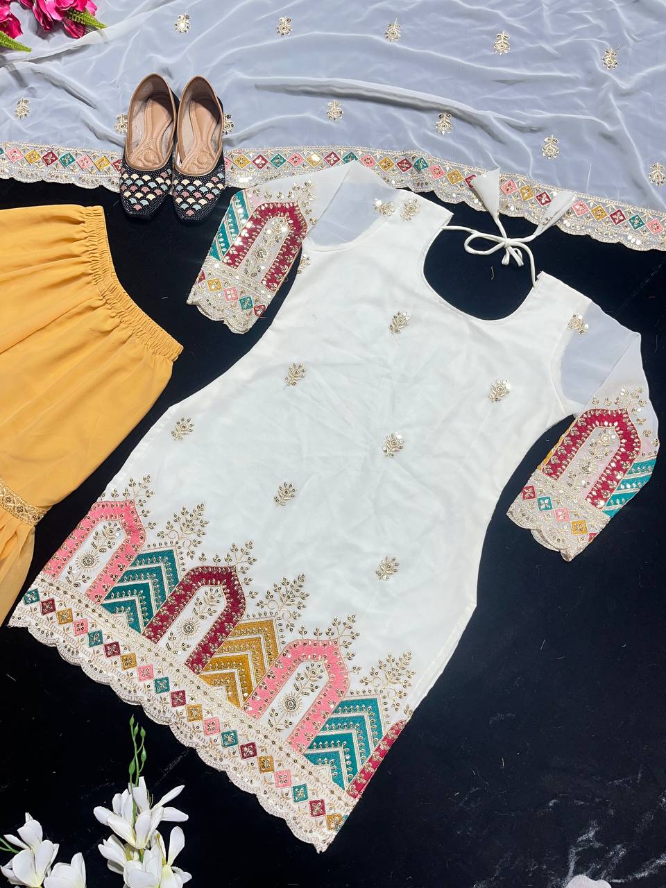 Designer Party Wear Look Top , Sharara Plazzo And Dupatta