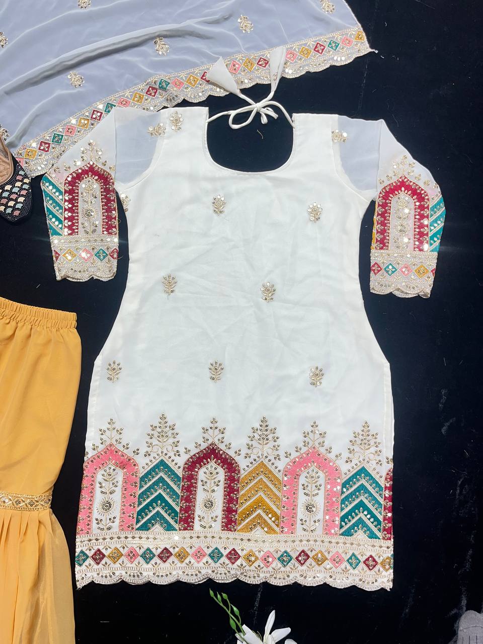 Designer Party Wear Look Top , Sharara Plazzo And Dupatta