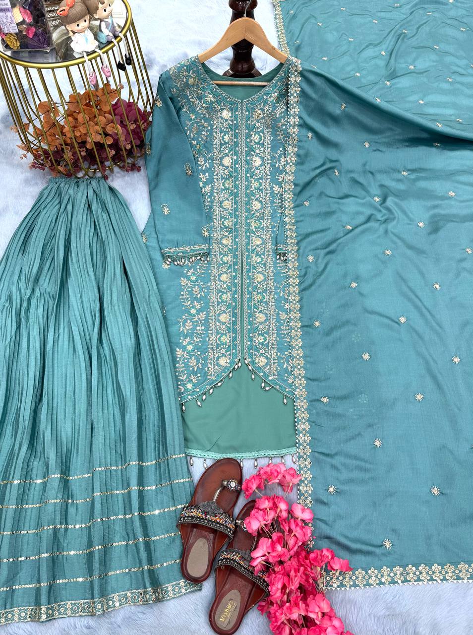Designer Party Wear Look Top-Bottom And Dupatta