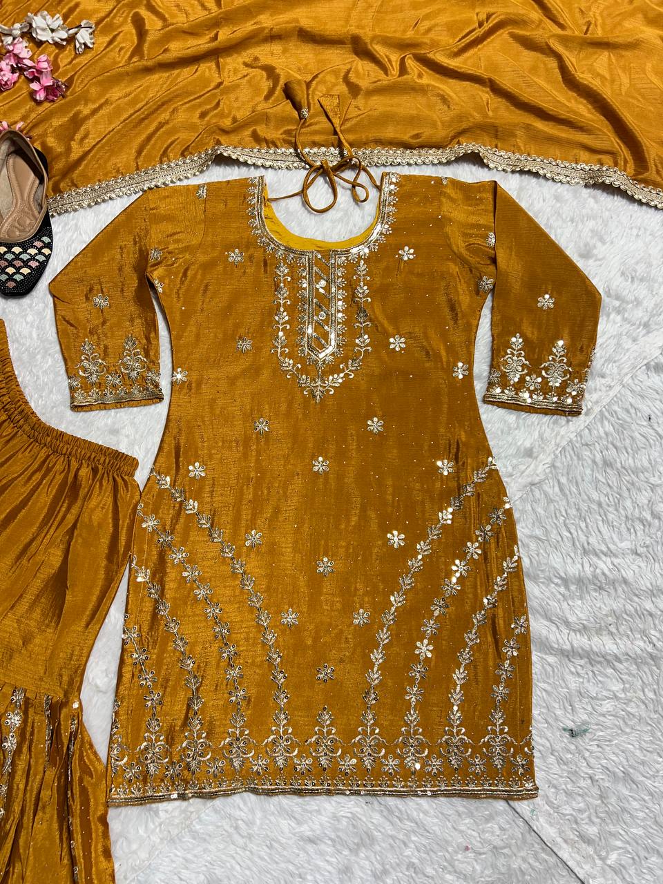 Designer Suit Set With Embroidery Work With Fancy Borders Lace Work