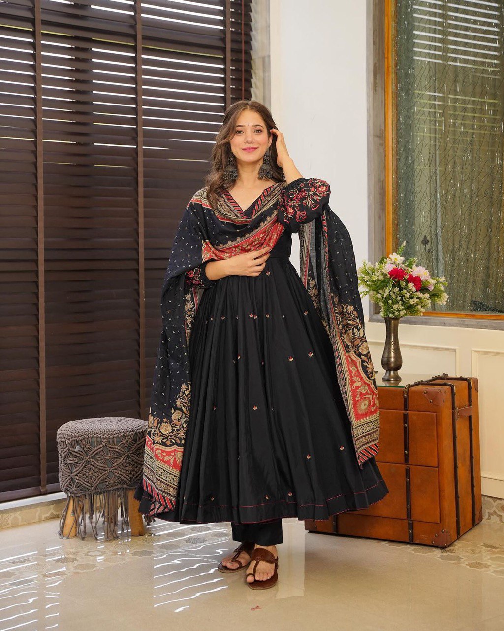 Beautiful Digital Printed Cotton Anarkali With Bottom And Dupatta
