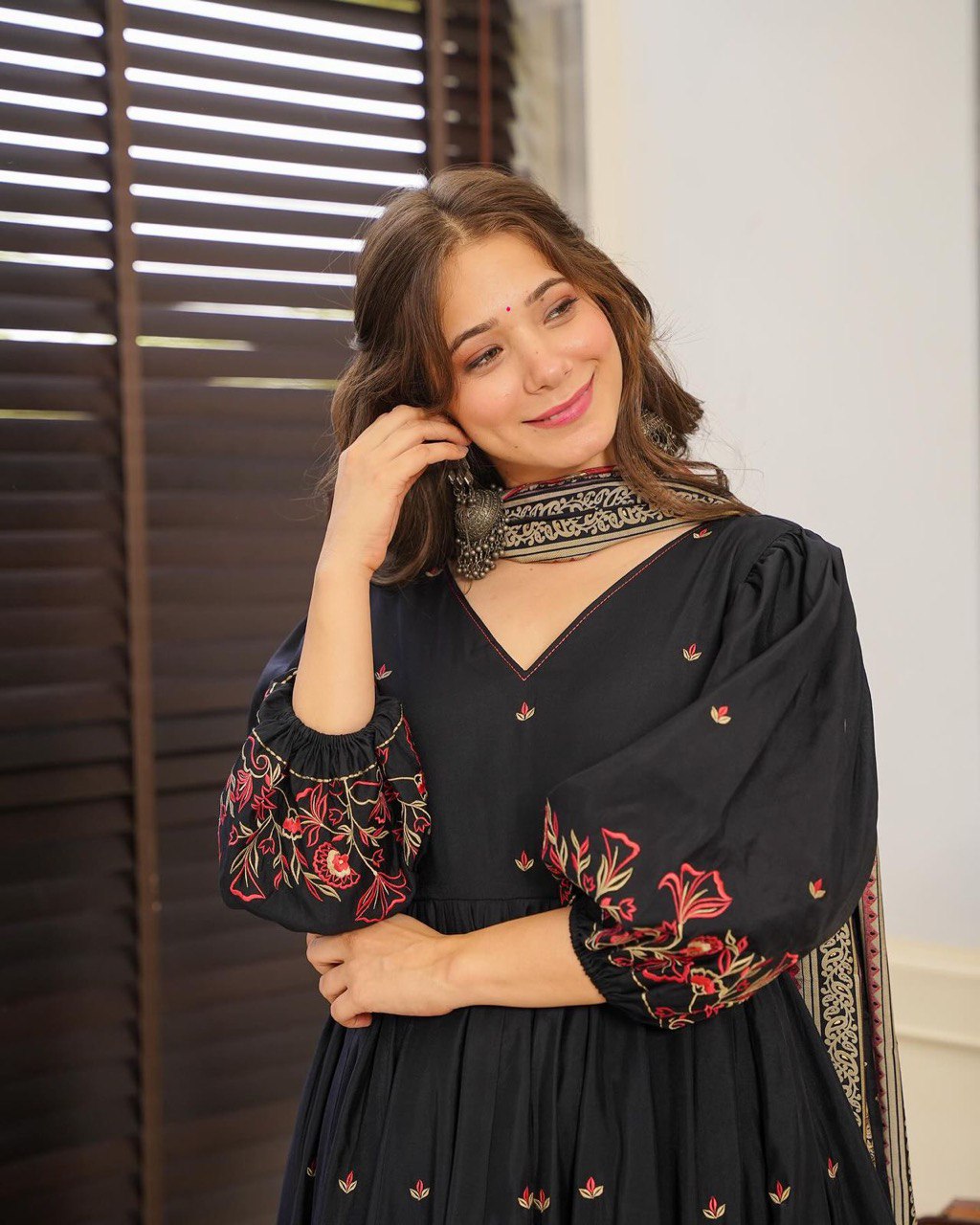 Beautiful Digital Printed Cotton Anarkali With Bottom And Dupatta