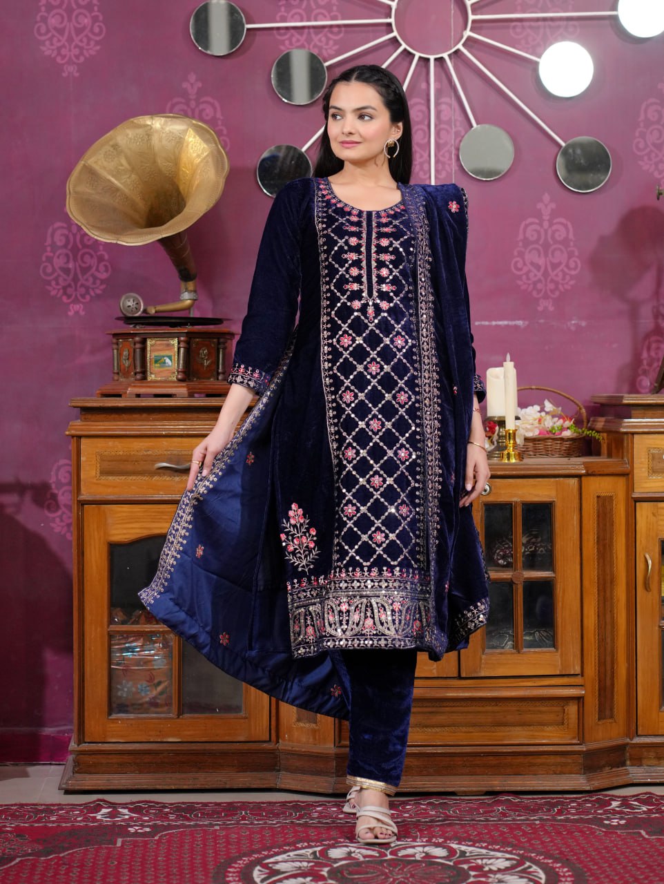 Designer Party Wear Suit With Sequence Embroidered Work