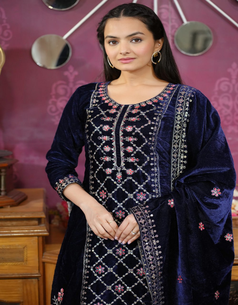 Designer Party Wear Suit With Sequence Embroidered Work