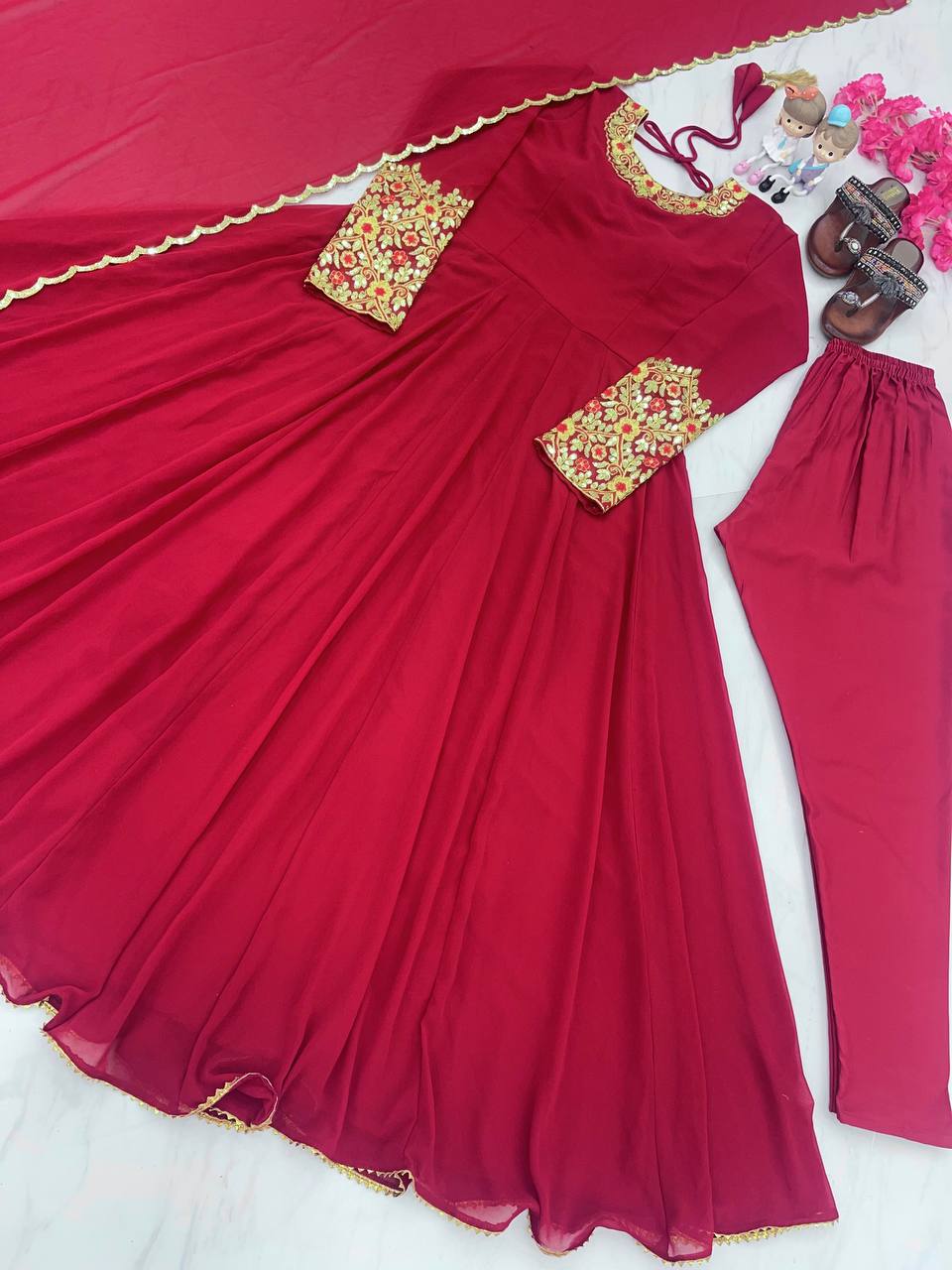 Party Wear Look Anarkali Gown, Dupatta & Bottom