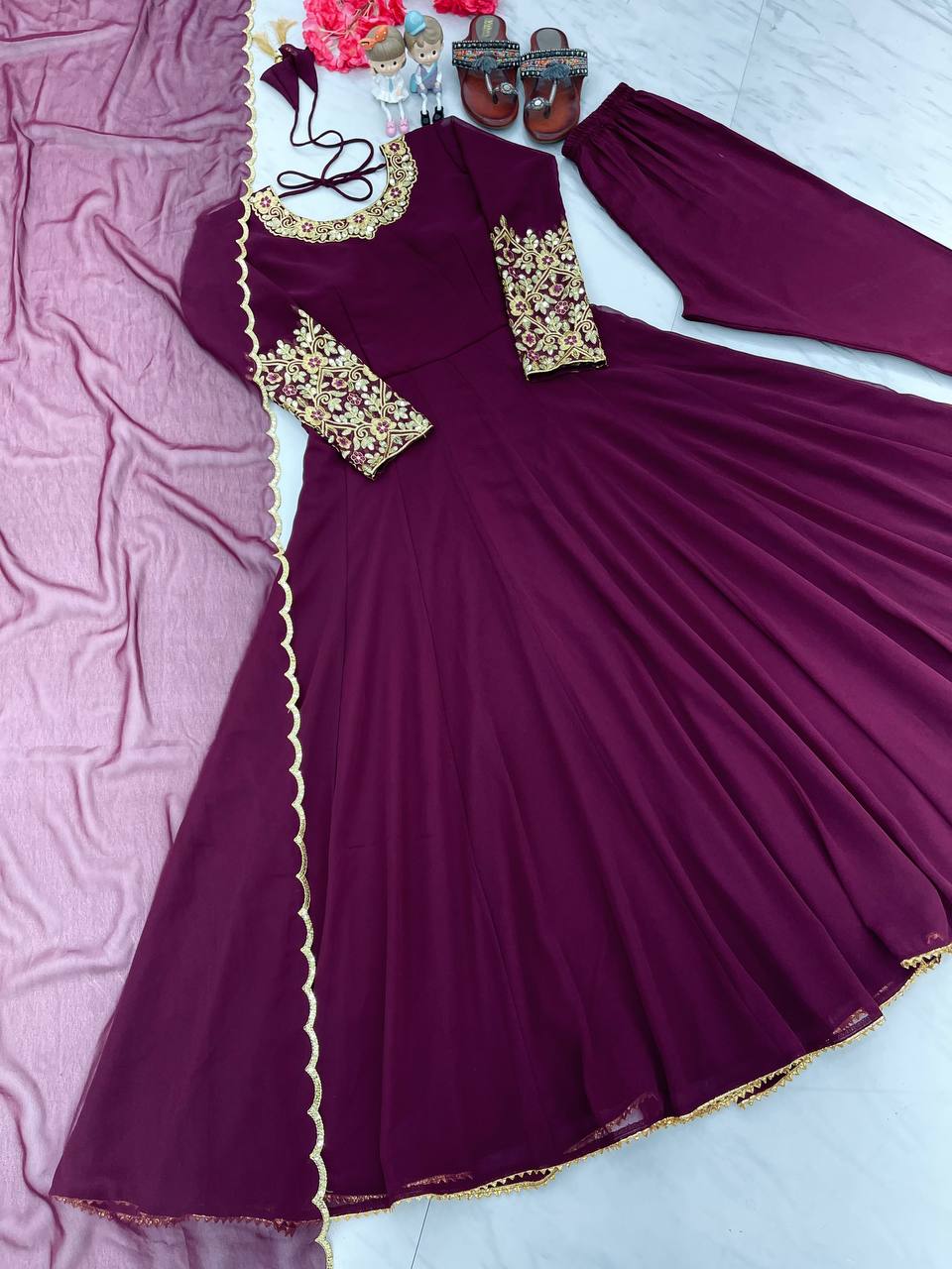 Party Wear Look Anarkali Gown, Dupatta & Bottom