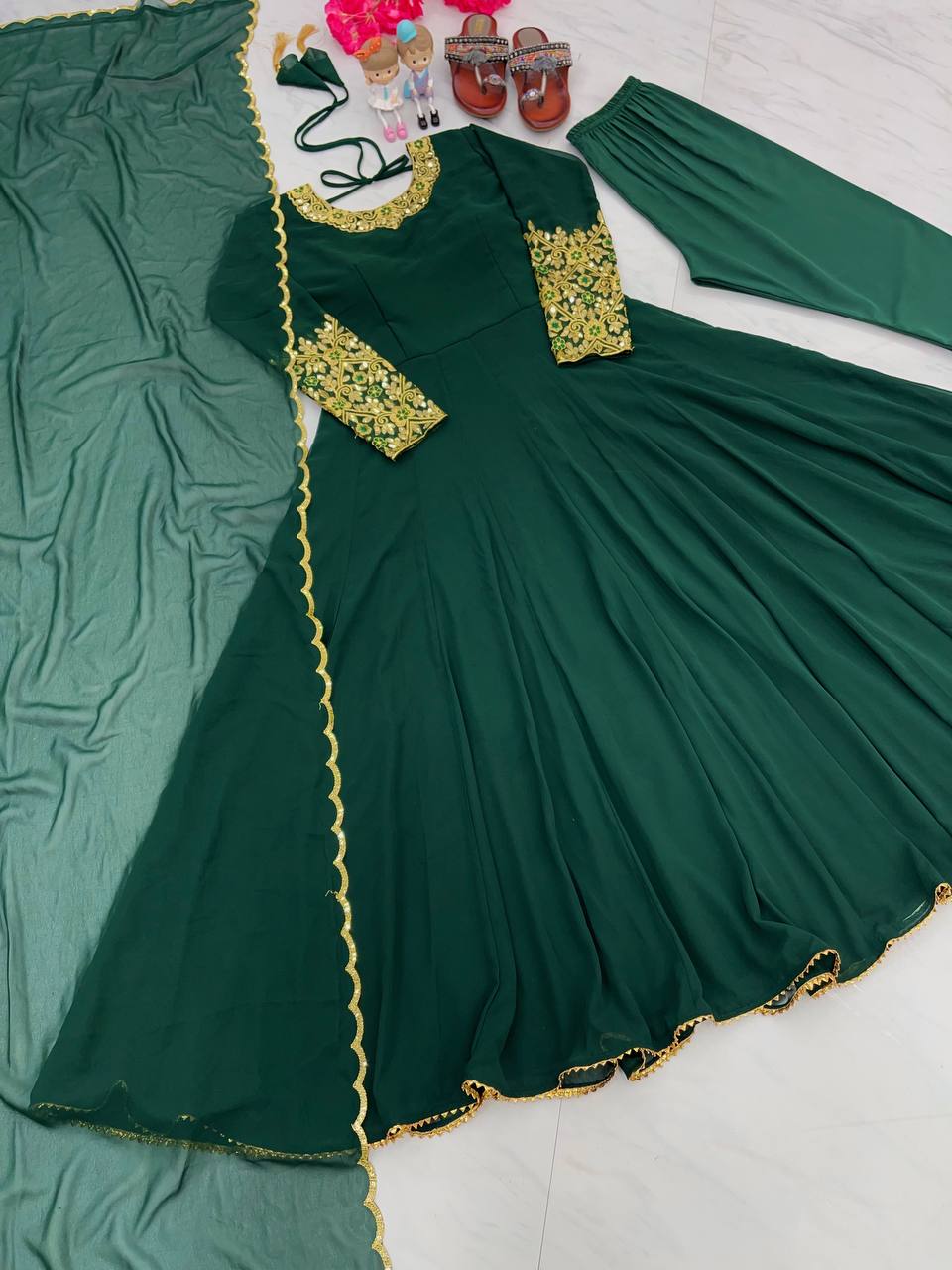 Party Wear Look Anarkali Gown, Dupatta & Bottom