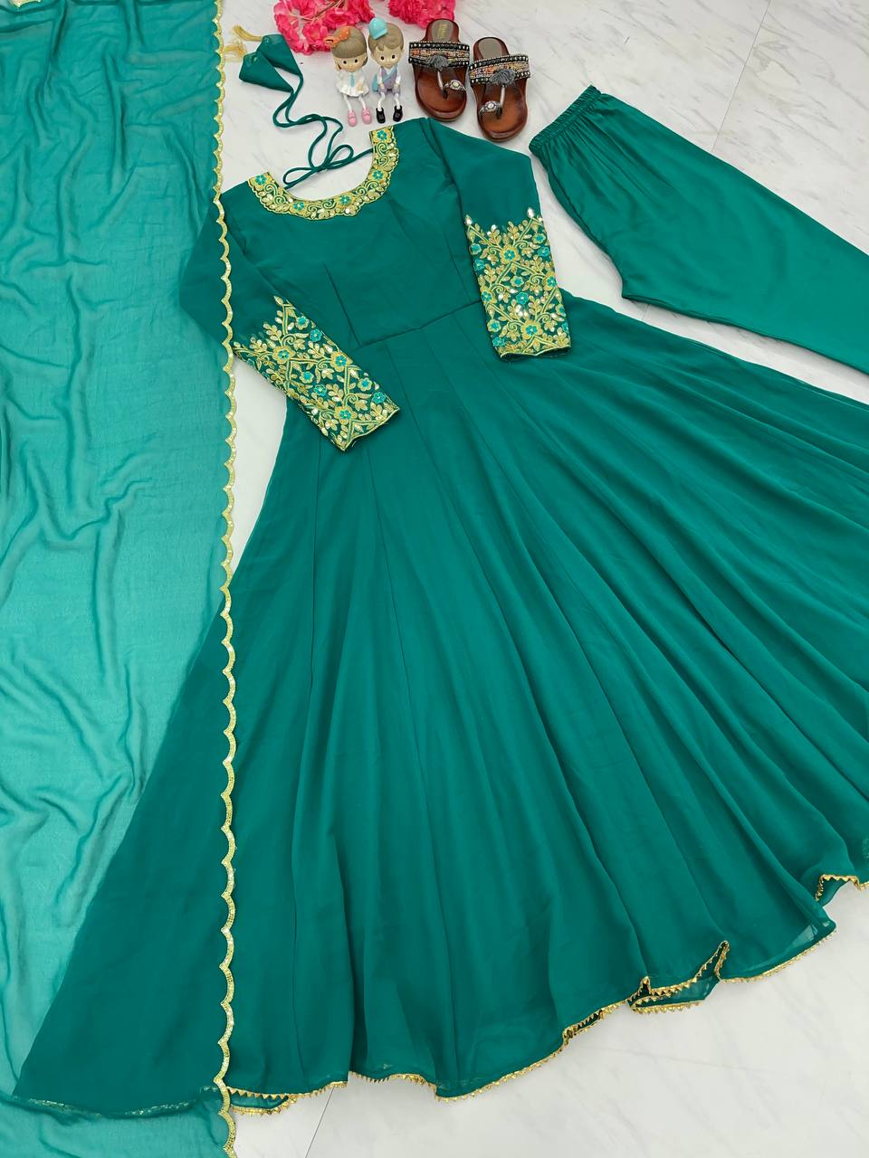 Party Wear Look Anarkali Gown, Dupatta & Bottom