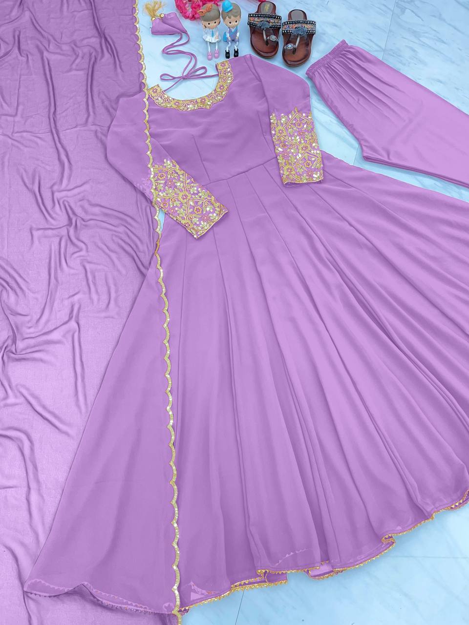 Party Wear Look Anarkali Gown, Dupatta & Bottom