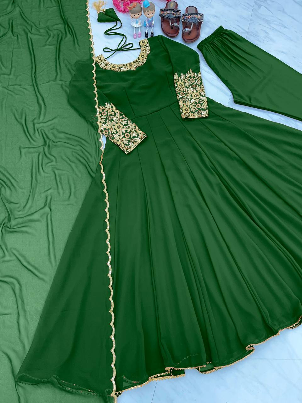 Party Wear Look Anarkali Gown, Dupatta & Bottom